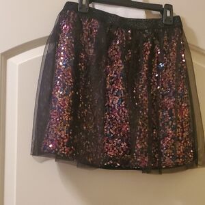 Epic Threads Black Sequin Tulle Skater Skirt with Multicolor Shine